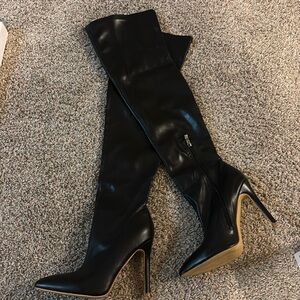 Over the knee faux leather black boots